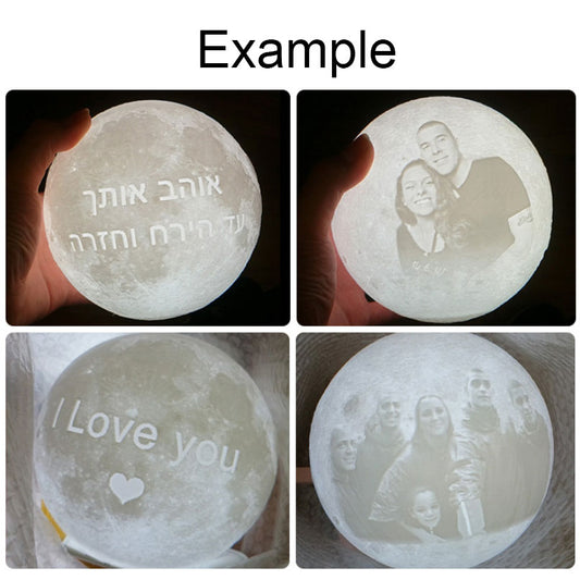 Luna 3D Moon Lamp — 3D printed moon lamp glowing softly on a desk