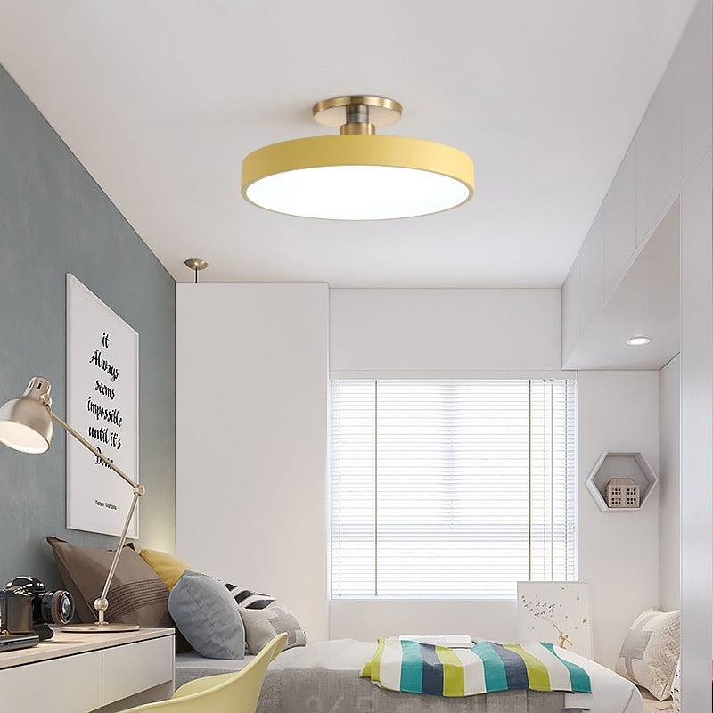 Halo Ring LED Ceiling Light — minimalist ring LED ceiling light glowing warm in a modern living room