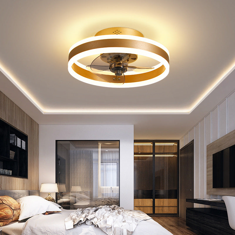 Zephyr Ceiling Fan Light — modern ceiling fan with warm halo light ring in a bedroom
