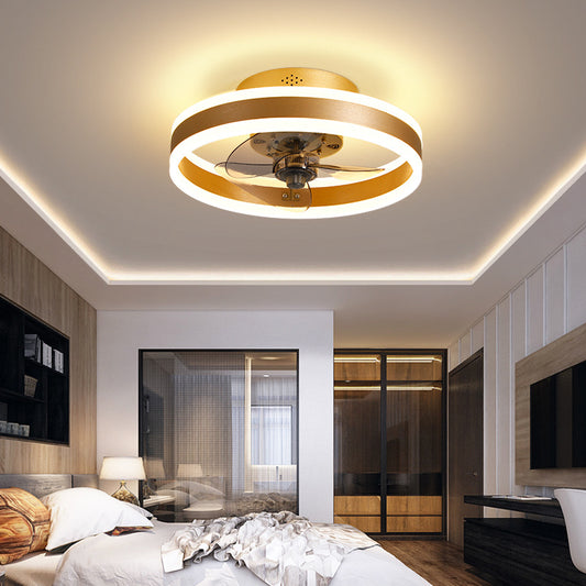 Zephyr Ceiling Fan Light — modern ceiling fan with warm halo light ring in a bedroom